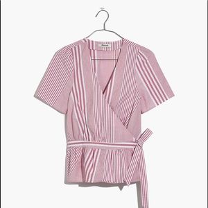 Madewell Ruffle-Hem Wrap Top in Stripe Mix